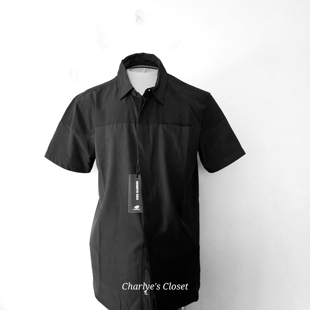 Kenneth Cole Techni-Cole Shirt Mens XL Black NEW Performance Stretch Button Up